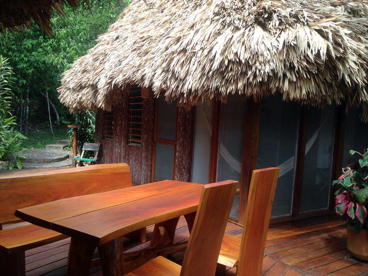 picnic table and outside of bedroom suite